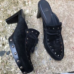 Stuart Weitzman Black Mules with Silver Accents